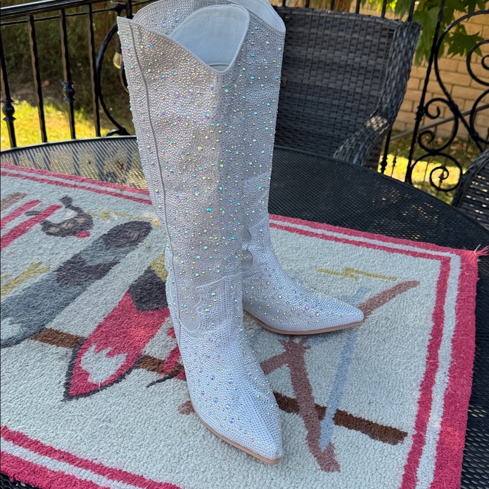 Vimitty Knee High Rhinestone Glitter Western Cowboy Boots Women’s NEW
